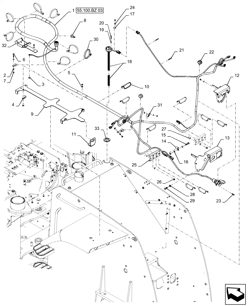 Схема запчастей Case IH STEIGER 470 - (55.100.BZ[02]) - REAR FRAME HARNESS MOUNTING, W/ CAB SUSPENSION (55) - ELECTRICAL SYSTEMS