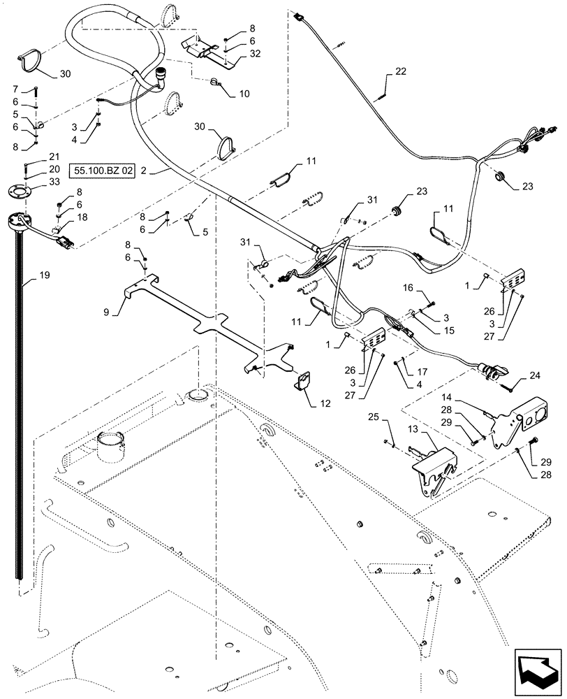 Схема запчастей Case IH QUADTRAC 500 - (55.100.BZ[01]) - REAR FRAME HARNESS MOUNTING (55) - ELECTRICAL SYSTEMS