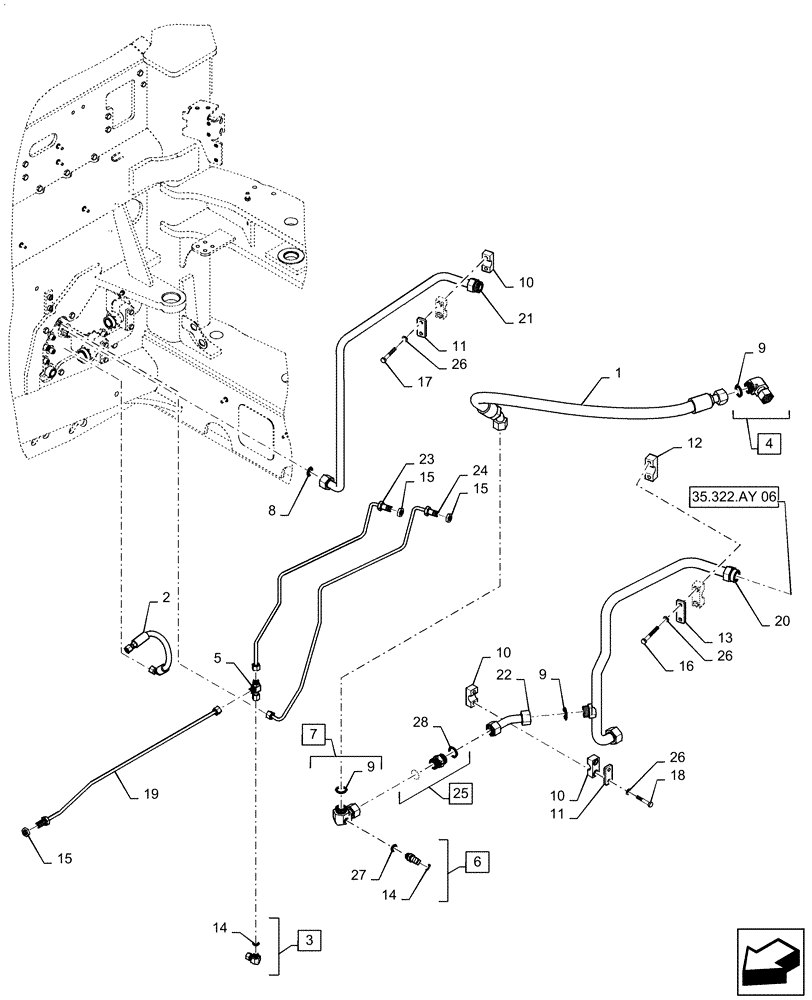 Схема запчастей Case IH STEIGER 500 - (35.322.AY[05]) - AUXILIARY CONTROL VALVE LINES, FRONT (35) - HYDRAULIC SYSTEMS