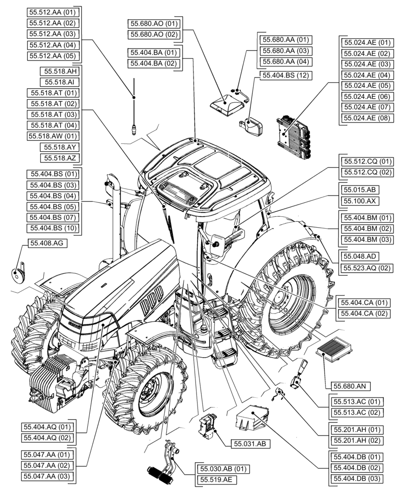 Схема запчастей Case IH PUMA 150 - (00.000.55[01]) - PICTORIAL INDEX - ELECTRICAL SYSTEMS (00) - GENERAL & PICTORIAL INDEX