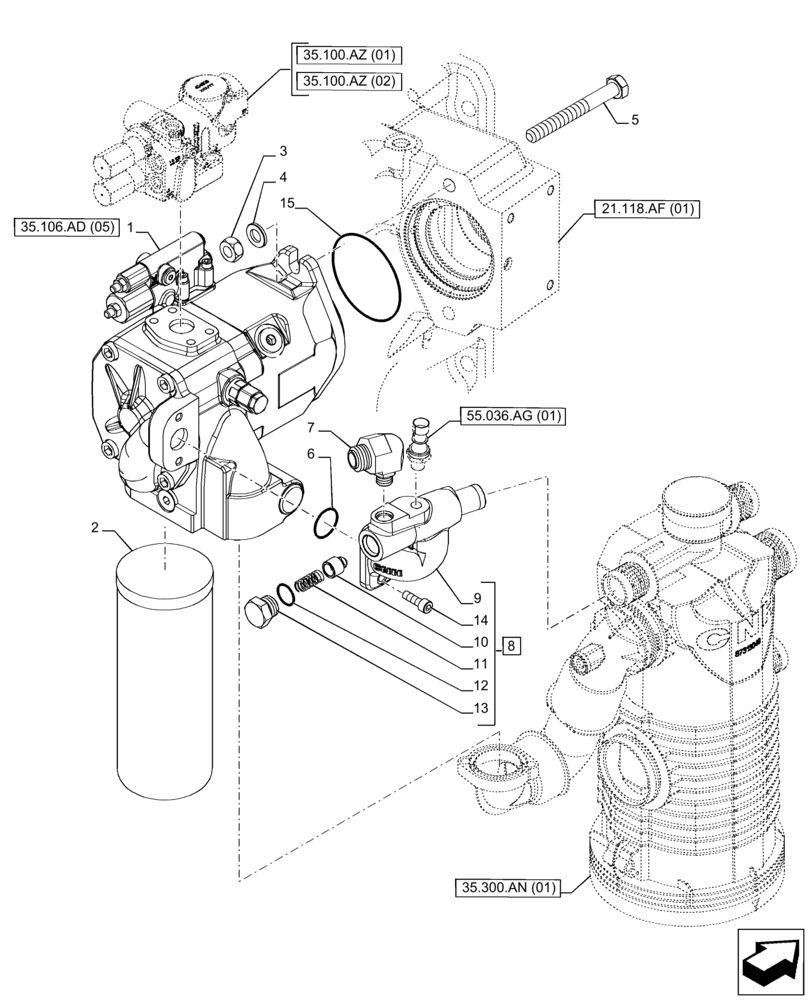 Схема запчастей Case IH PUMA 165 - (35.106.AD[01]) - VAR - 391155, 758037, 758038, 758039, 758040, 758041, 758042, 758043, 758044 - HYDRAULIC PUMP (45CC CCLS), POWERSHIFT (35) - HYDRAULIC SYSTEMS