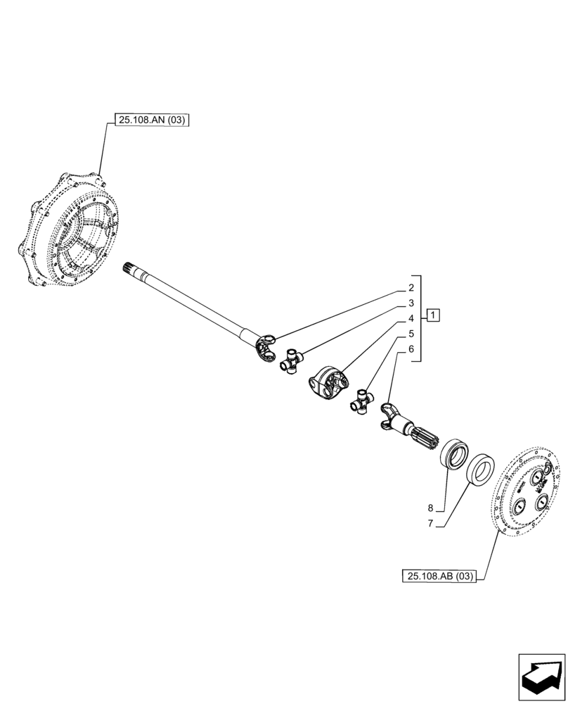 Схема запчастей Case IH PUMA 150 CVT - (25.108.AA[03]) - VAR - 758046 - FRONT AXLE, SUSPENDED W/BRAKES, SHAFT (25) - FRONT AXLE SYSTEM