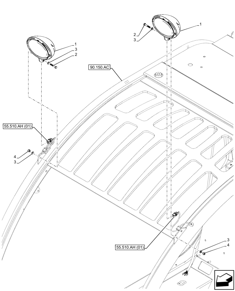 Схема запчастей Case IH FARMLIFT 632 - (55.404.BS[01]) - WORKING LIGHT, CAB, FRONT (55) - ELECTRICAL SYSTEMS