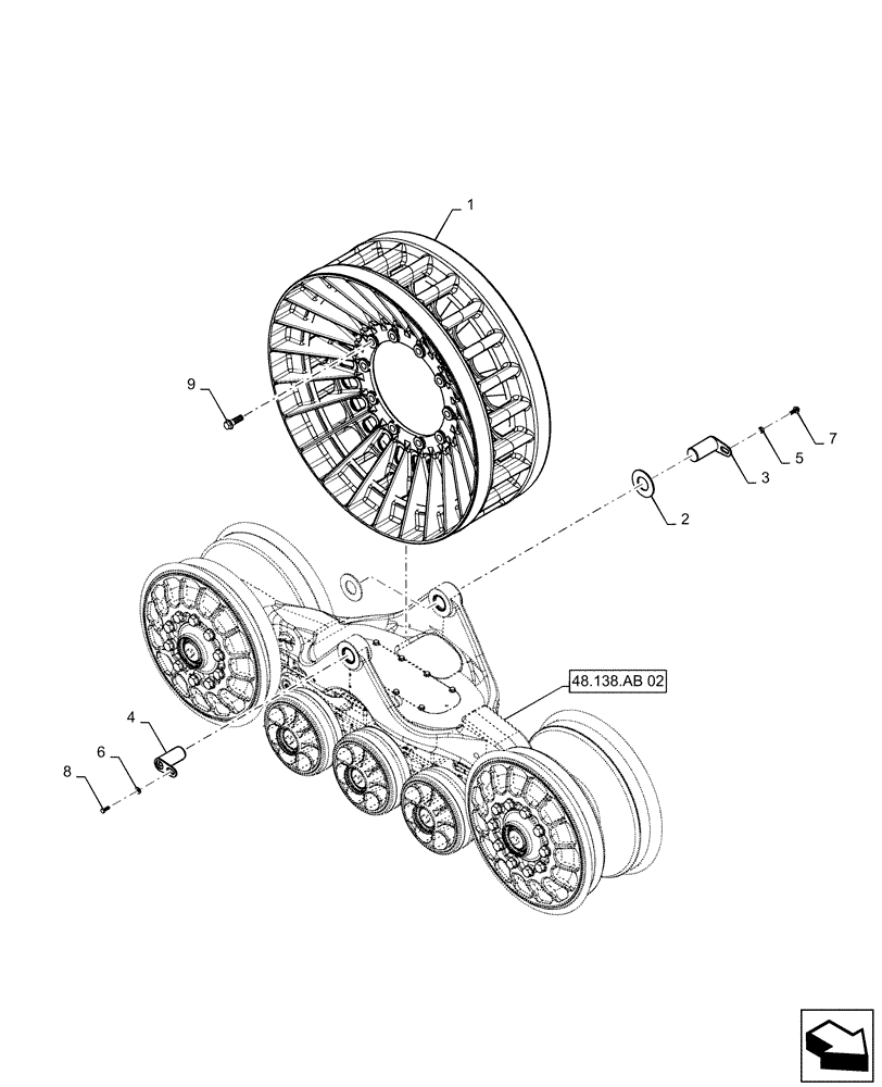 Схема запчастей Case IH QUADTRAC 470 - (48.138.AB[01]) - TRACK ASSY, UNDERCARRIAGE, NARROW (48) - TRACKS & TRACK SUSPENSION