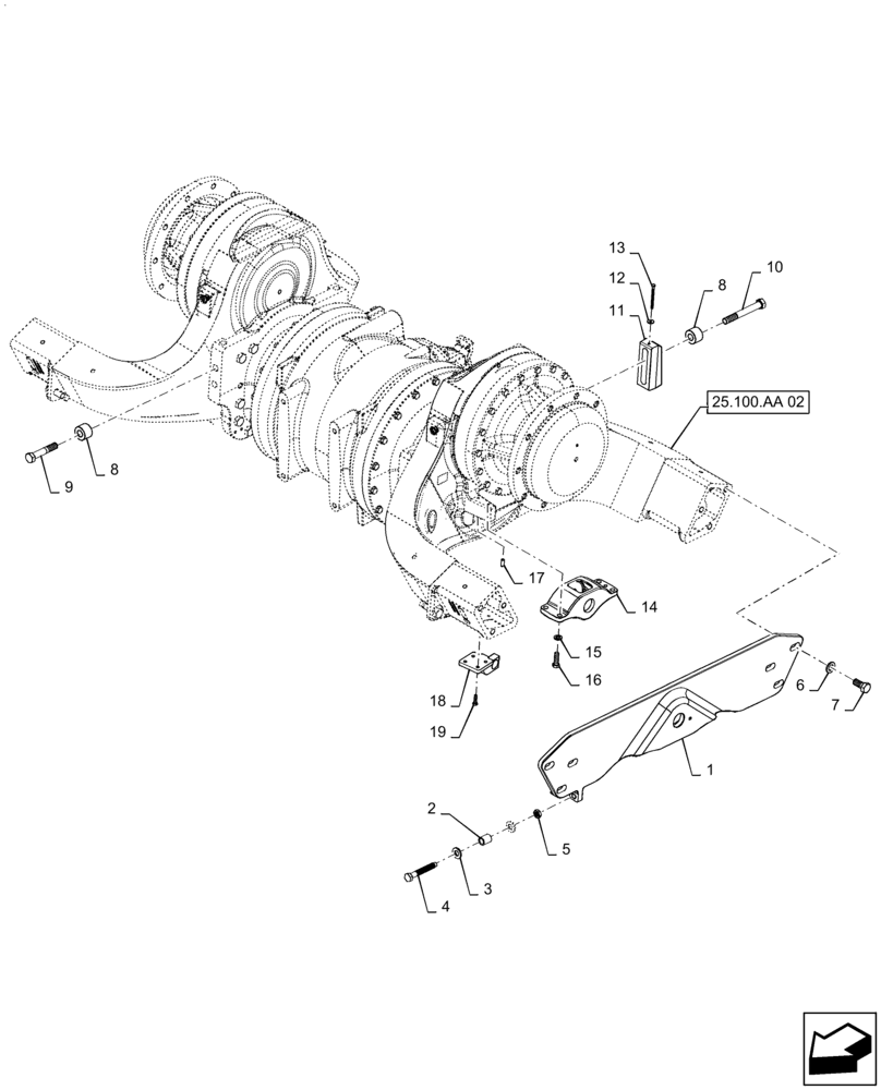 Схема запчастей Case IH QUADTRAC 500 - (25.100.AA[01]) - FRONT AXLE MOUNTING (25) - FRONT AXLE SYSTEM