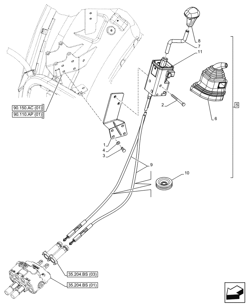 Схема запчастей Case IH FARMALL 115C - (55.512.CL[01]) - VAR - 336125 - MID MOUNT VALVE, JOYSTICK (55) - ELECTRICAL SYSTEMS