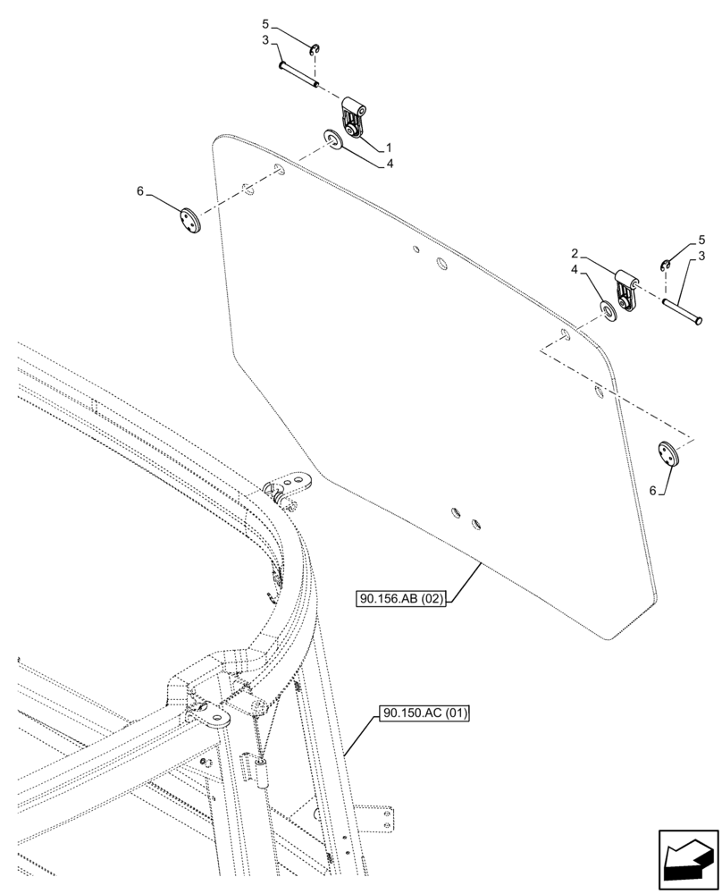 Схема запчастей Case IH FARMALL 105C - (90.156.AD[02]) - VAR - 334180, 334183, 334211, 743496, 743573, 744588 - WINDOW, REAR, HANDLE, CAB (90) - PLATFORM, CAB, BODYWORK AND DECALS