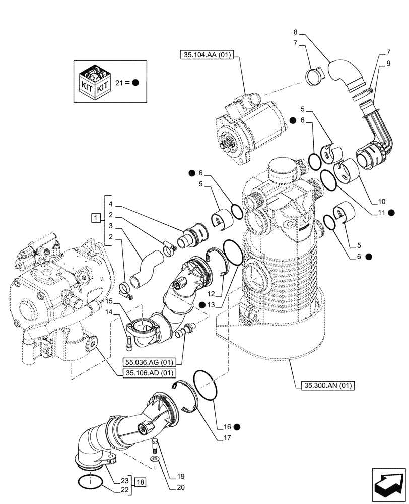 Схема запчастей Case IH PUMA 220 - (35.300.AJ[01]) - VAR - 391161, 758056 - OIL FILTER, LINE, POWERSHIFT (35) - HYDRAULIC SYSTEMS