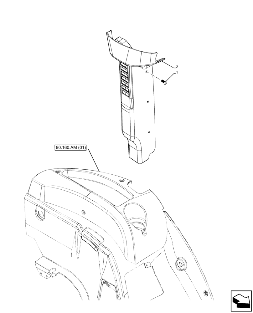 Схема запчастей Case IH FARMALL 105C - (90.160.BI[03]) - VAR - 336125, 338125, 390124, 336780 - CAB, TRIM, PILLAR, LH, HI-LO, CAB (90) - PLATFORM, CAB, BODYWORK AND DECALS