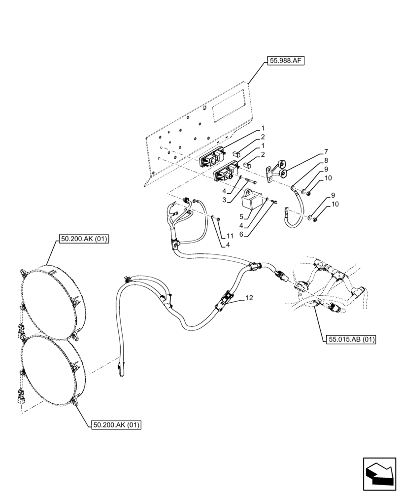 Схема запчастей Case IH FARMLIFT 735 - (55.100.DP[02]) - WIRE HARNESS, COOLER, FAN (55) - ELECTRICAL SYSTEMS