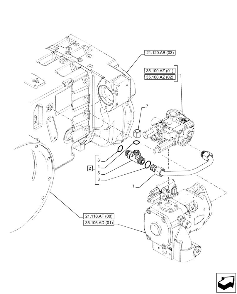 Схема запчастей Case IH PUMA 220 - (21.105.BL[01]) - VAR - 391161, 758056, 337431, 337432 - TRANSMISSION LUBRICATION LINE, POWERSHIFT (21) - TRANSMISSION