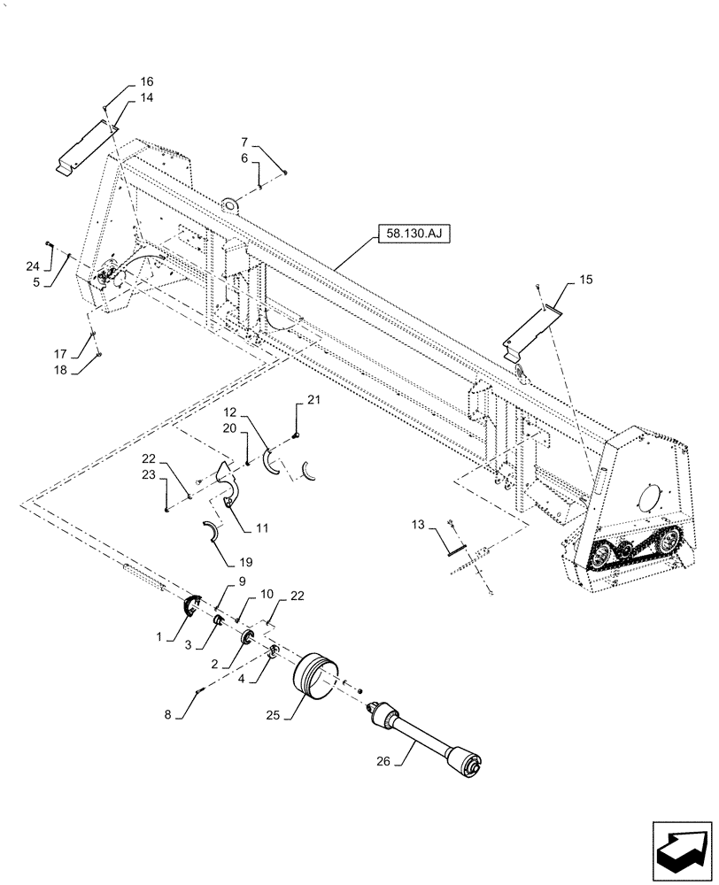 Схема запчастей Case IH 5506-65 - (58.100.AH[04]) - DRIVE HEADER ASSY, REAR, WITH CHOPPER, 5506-65 (58) - ATTACHMENTS/HEADERS