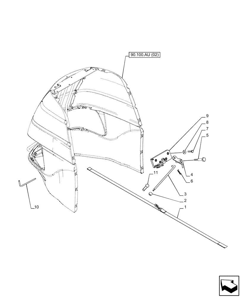 Схема запчастей Case IH PUMA 150 - (90.102.AU) - VAR - 391216, 758207, 758208, 758210 - HOOD, LATCH (90) - PLATFORM, CAB, BODYWORK AND DECALS