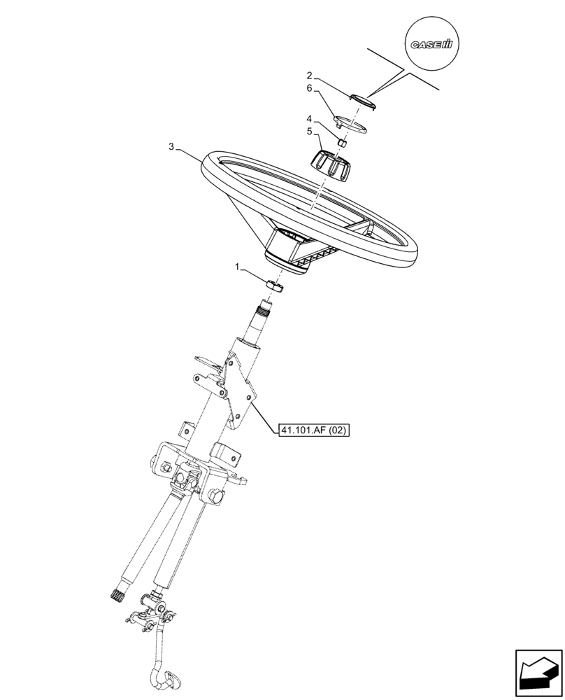 Схема запчастей Case IH FARMALL 105C - (41.101.AJ[02]) - VAR - 334180, 334183, 334211, 391606, 743496, 743573, 744588 - STEERING WHEEL, CAB, HI-LO (41) - STEERING