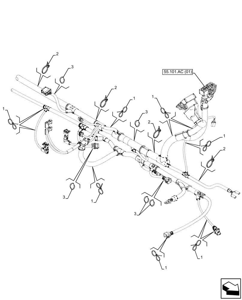 Схема запчастей Case IH FARMLIFT 742 - (55.101.AC[03]) - WIRE HARNESS, FRAME, FRONT, CLIP (55) - ELECTRICAL SYSTEMS