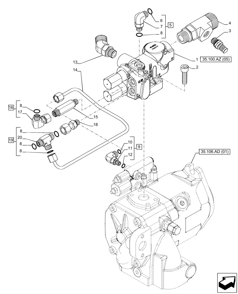 Схема запчастей Case IH PUMA 165 - (35.100.AZ[01]) - VAR - 391155, 758038, 758041, 758043 - PRIORITY VALVE, POWERSHIFT (35) - HYDRAULIC SYSTEMS