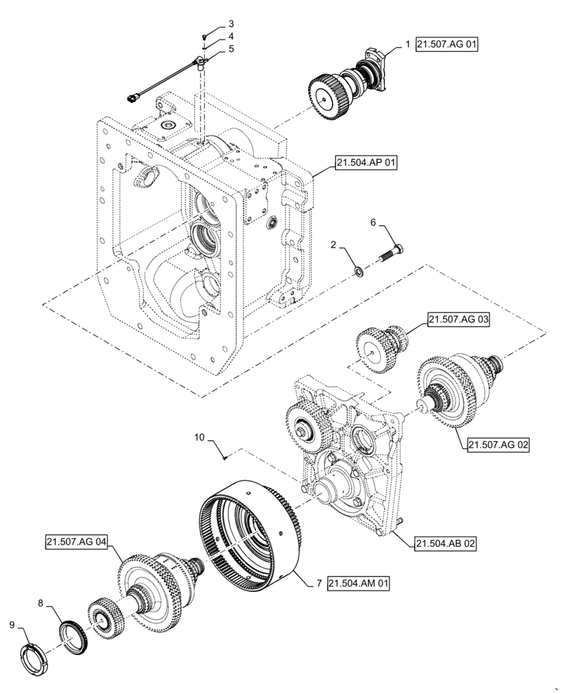 Схема запчастей Case IH MAGNUM 280 - (21.504.AB[01]) - VAR - 429334, 429335 - TRANSMISSION - CVT - FRONT COVER ASSY (21) - TRANSMISSION