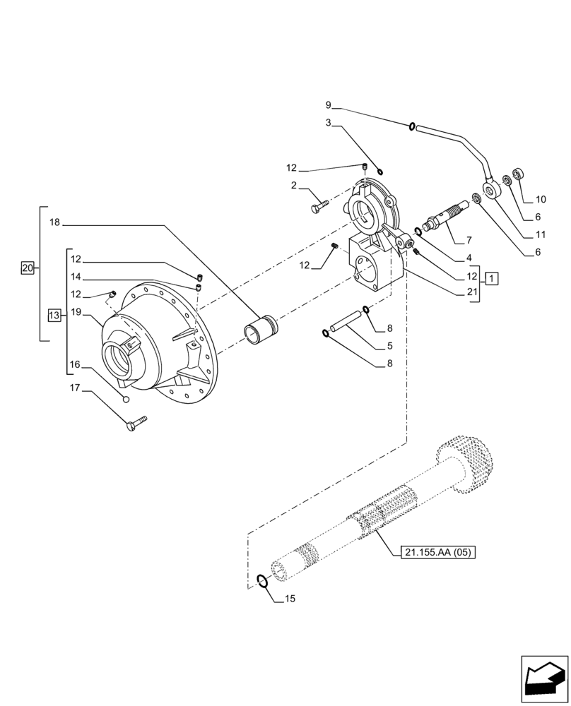 Схема запчастей Case IH PUMA 220 - (21.155.AA[01]) - VAR - 337426, 337428, 337429, 337430, 337431, 337432, 391137, 758017, 758018, 758019, 758020, 758021 - TRANSMISSION, FRONT COVER, MANIFOLD (21) - TRANSMISSION