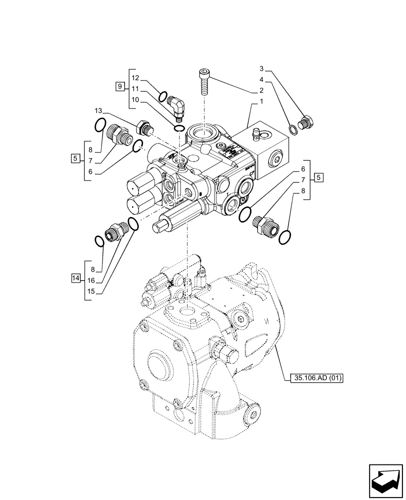 Схема запчастей Case IH PUMA 220 - (35.100.AZ[02]) - VAR - 758037, 758039, 758040, 758042, 758044 - PRIORITY VALVE, POWERSHIFT (35) - HYDRAULIC SYSTEMS