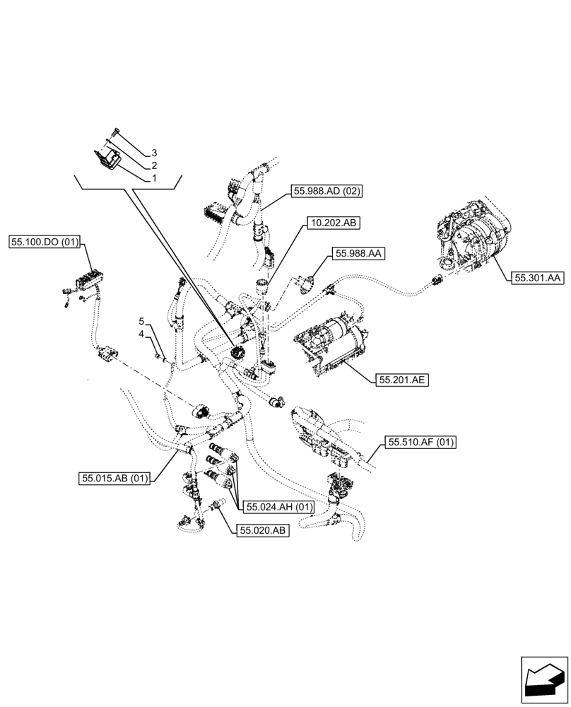 Схема запчастей Case IH FARMLIFT 742 - (55.015.AB[02]) - ENGINE, WIRE HARNESS, WIRE HARNESS, LEFT SIDE (55) - ELECTRICAL SYSTEMS