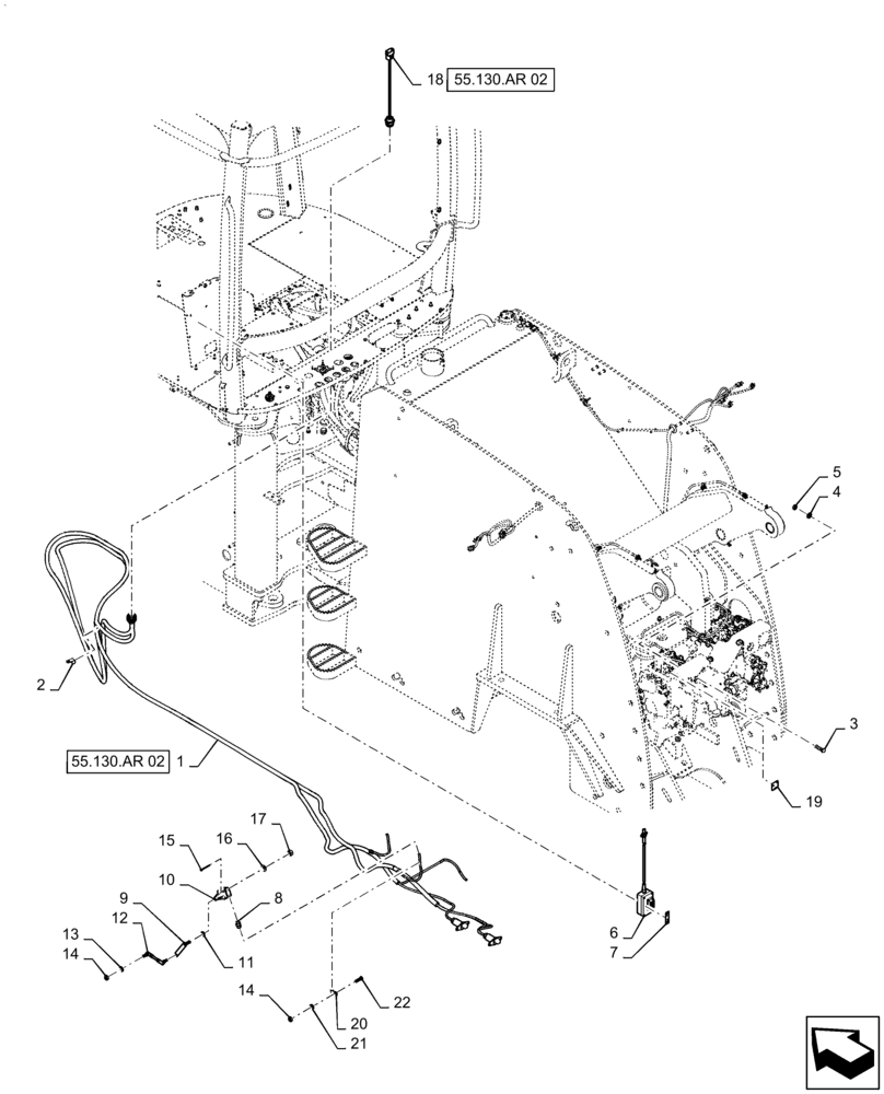 Схема запчастей Case IH STEIGER 370 - (55.130.AR[01]) - 3 POINT HITCH HARNESS MOUNTING (55) - ELECTRICAL SYSTEMS