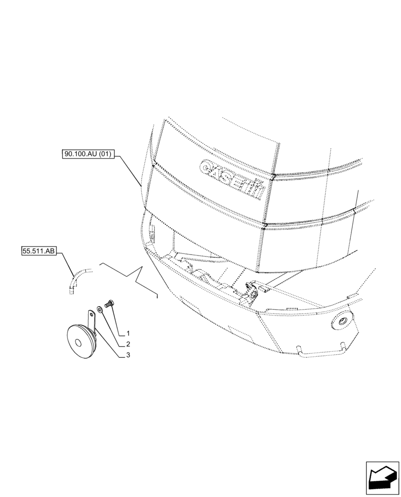 Схема запчастей Case IH PUMA 150 CVT - (55.408.AG) - VAR - 391216, 758207, 758208, 758210 - HORN (55) - ELECTRICAL SYSTEMS