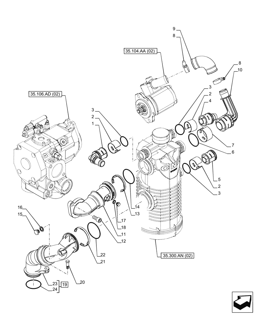 Схема запчастей Case IH PUMA 150 CVT - (35.300.AJ[02]) - VAR - 391161, 758055 - OIL FILTER, LINE, CVT (35) - HYDRAULIC SYSTEMS