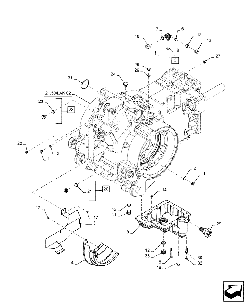 Схема запчастей Case IH MAGNUM 220 - (21.504.AK[03]) - VAR- 420104, 420105 - TRANSMISSION HOUSING, REAR - CVT (21) - TRANSMISSION