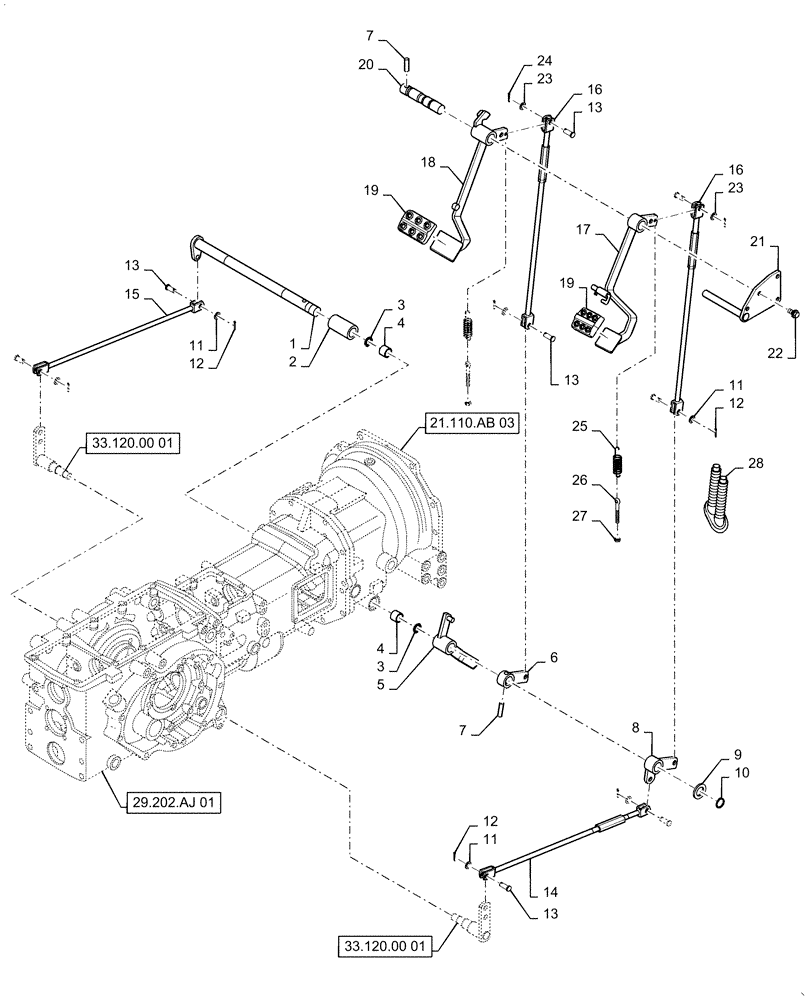 Схема запчастей Case IH FARMALL 35C - (33.120.AG[02]) - BRAKE PEDAL, HST, FARMALL 30C, 35C (33) - BRAKES & CONTROLS