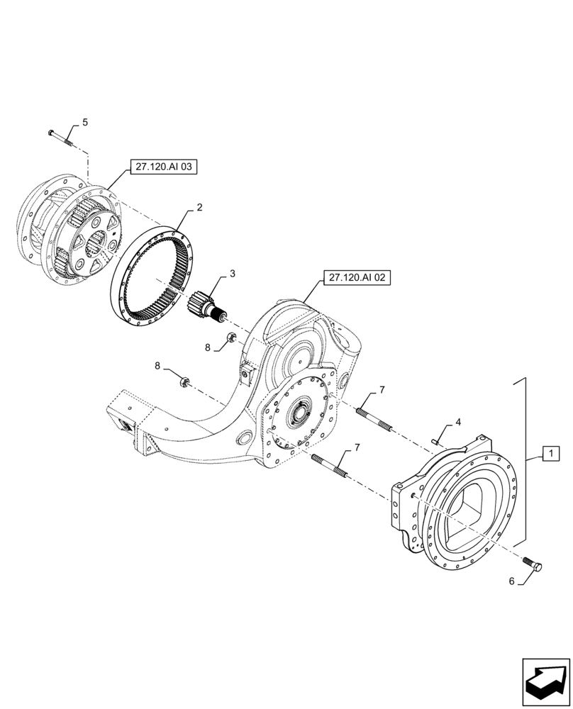 Схема запчастей Case IH QUADTRAC 470 - (27.120.AI[01]) - AXLE CARRIER ASSY (27) - REAR AXLE SYSTEM