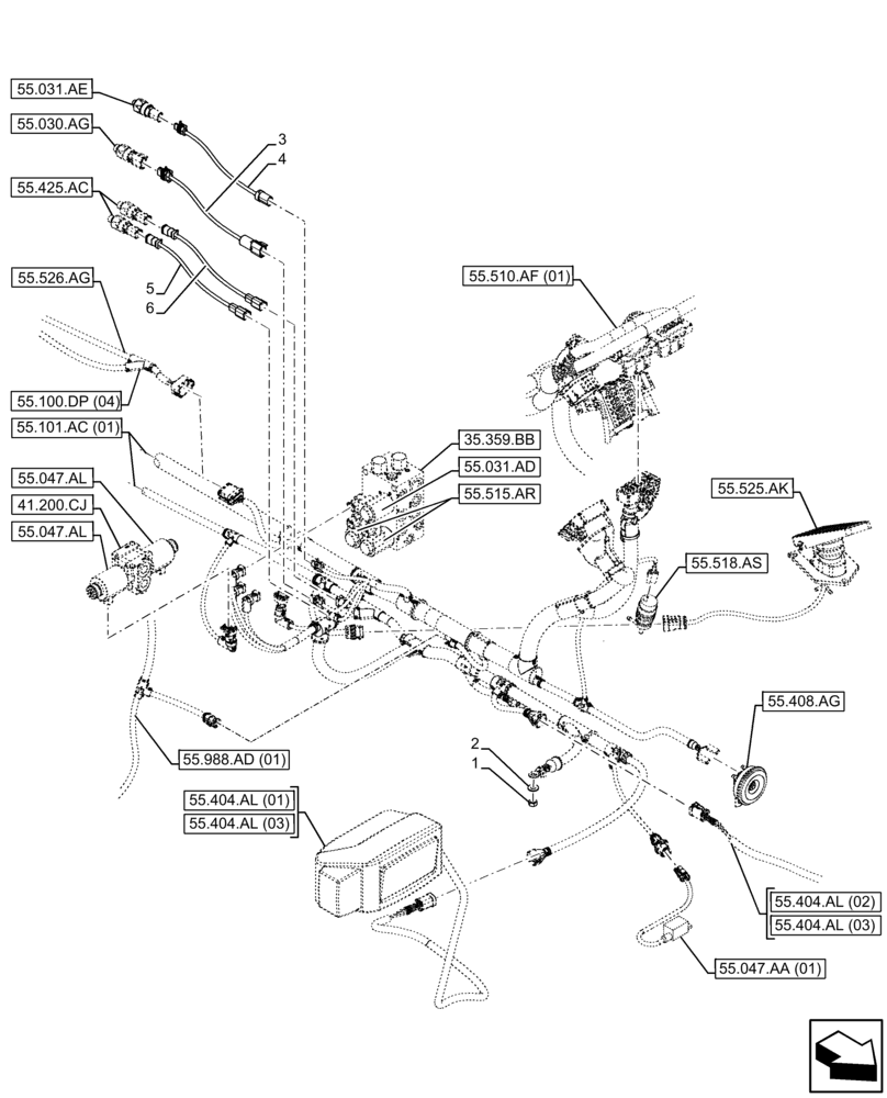 Схема запчастей Case IH FARMLIFT 735 - (55.101.AC[02]) - WIRE HARNESS, FRAME, FRONT (55) - ELECTRICAL SYSTEMS