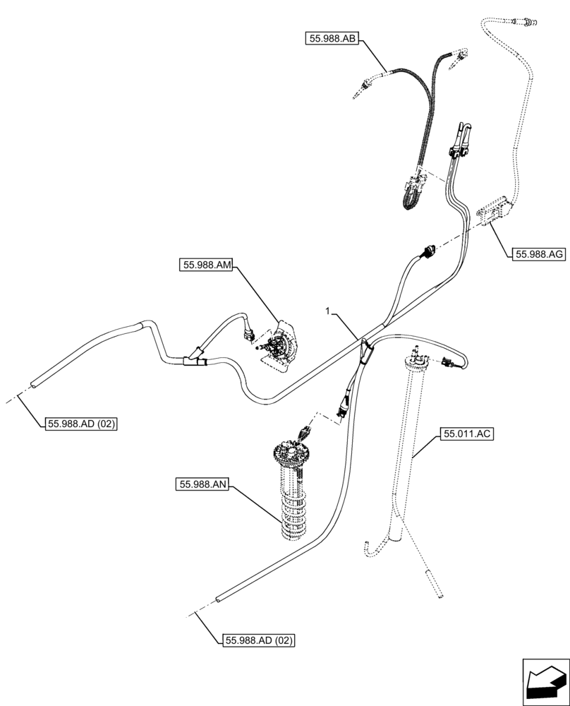 Схема запчастей Case IH FARMLIFT 632 - (55.988.AD[01]) - DEF/ADBLUE™, HARNESS, REAR (55) - ELECTRICAL SYSTEMS