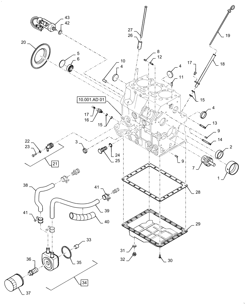 Схема запчастей Case IH FARMALL 35C - (10.001.AB[01]) - CRANKCASE ASSY, FARMALL 30C, 35C (10) - ENGINE