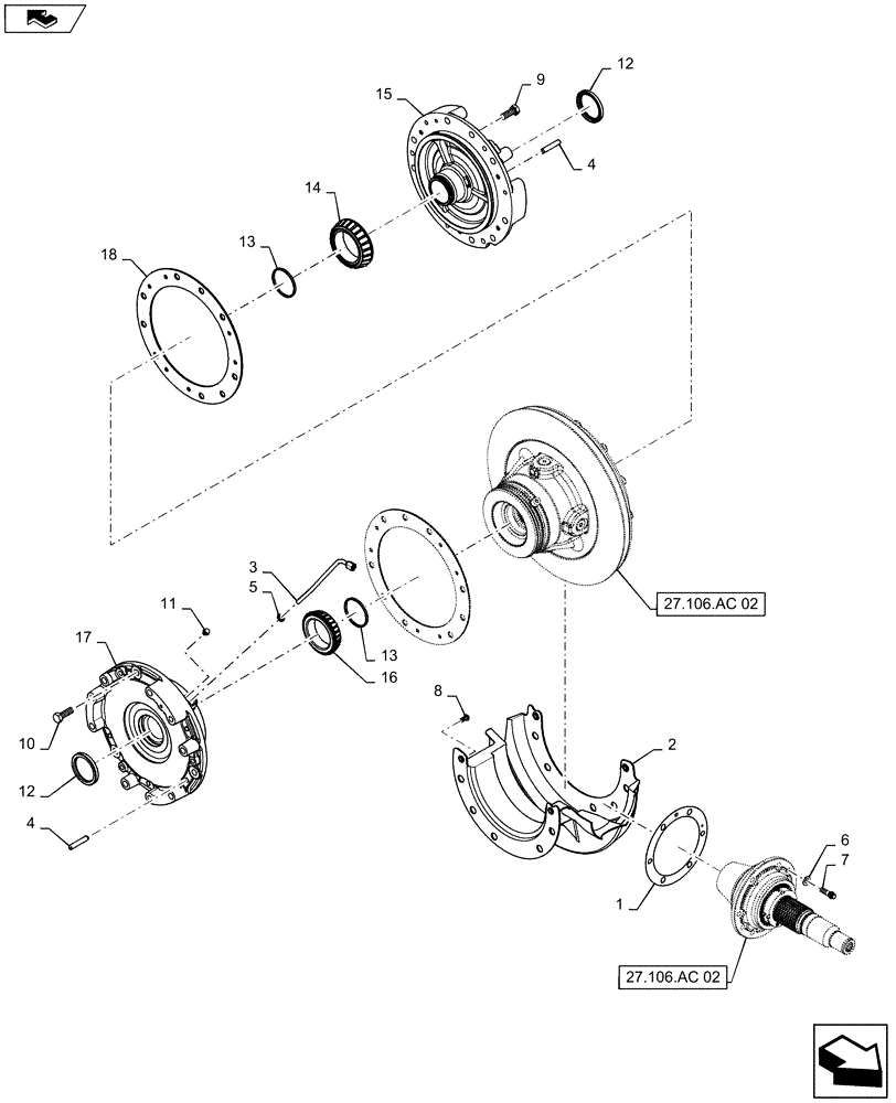 Схема запчастей Case IH MAGNUM 2654 - (27.106.AC[01]) - VAR - 429330, 429331, 429332, 429333 - POWERSHIFT - TRANSMISSION DIFFERENTIAL ASSY - 250, 280, 2654 (27) - REAR AXLE SYSTEM