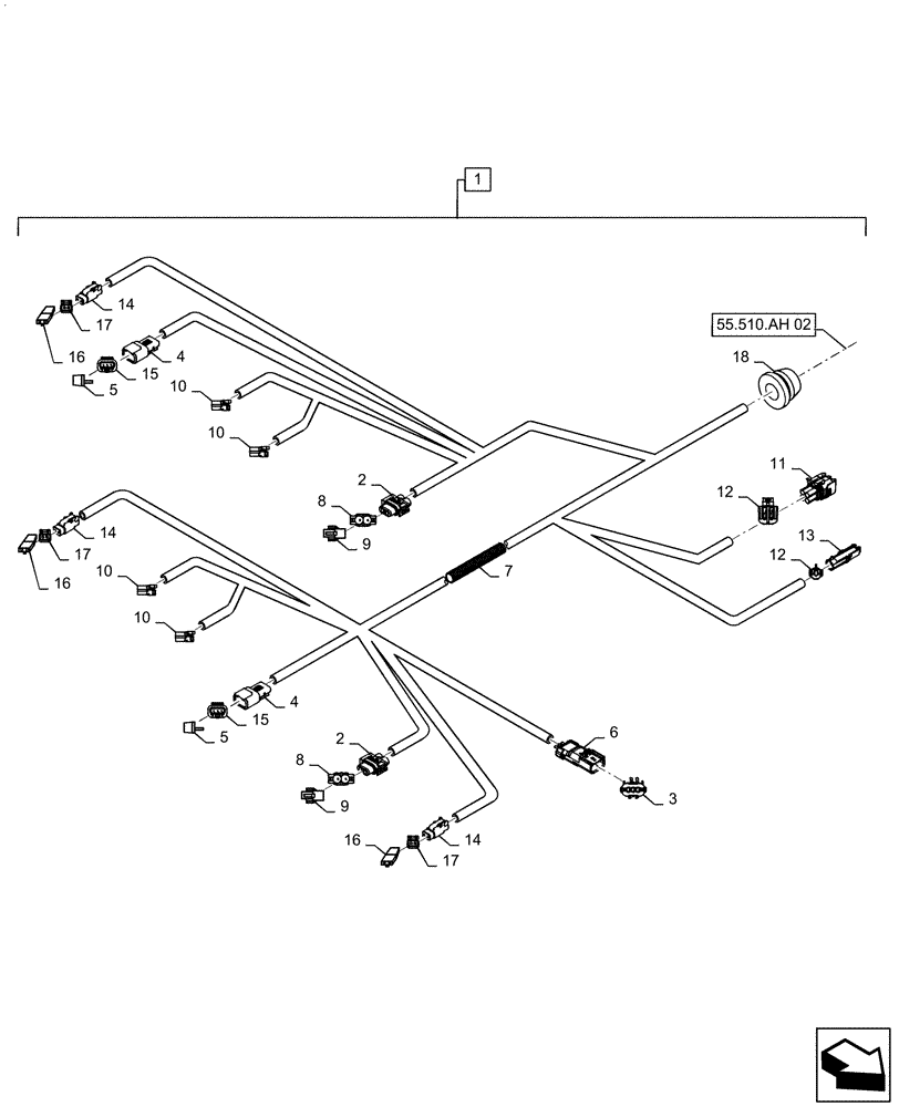 Схема запчастей Case IH MAGNUM 200 - (55.510.AH[01]) - WIRE HARNESS, CAB ROOF, NA - BSN - ZERH08099 (55) - ELECTRICAL SYSTEMS