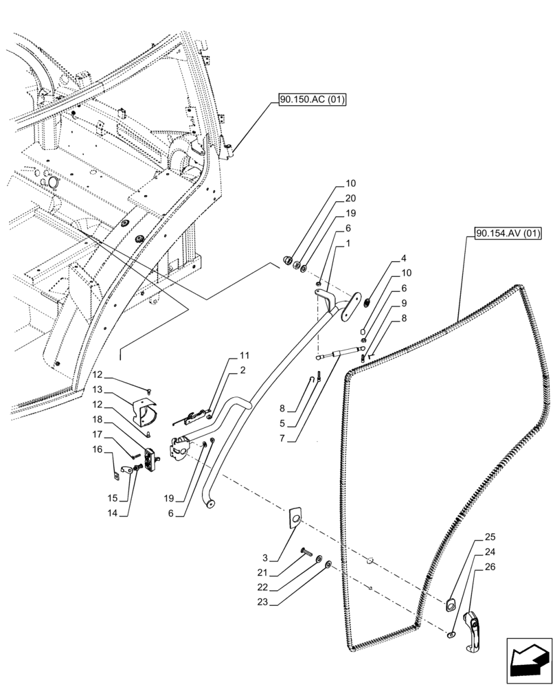 Схема запчастей Case IH PUMA 150 - (90.154.AC[01]) - VAR - 391179, 391233, 758139, 758140, 758141, 758142, 758143, 758145, 758146 - CAB DOOR, HANDLE, LH (90) - PLATFORM, CAB, BODYWORK AND DECALS