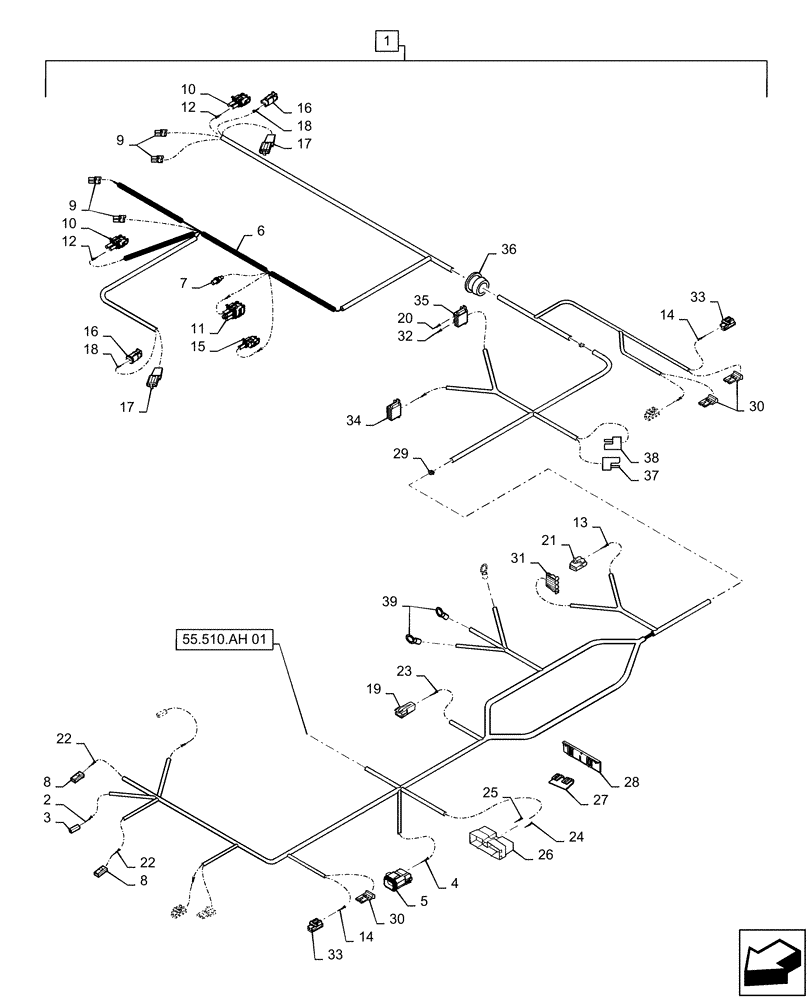 Схема запчастей Case IH MAGNUM 180 - (55.510.AH[02]) - WIRE HARNESS, CAB ROOF, NA - BSN - ZERH08099 (55) - ELECTRICAL SYSTEMS