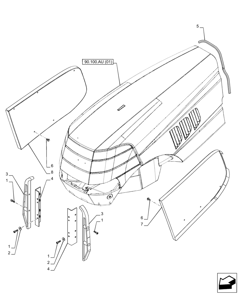 Схема запчастей Case IH PUMA 200 - (90.100.AU[02]) - VAR - 391216, 758207, 758208, 758210 - HOOD, GUIDE (90) - PLATFORM, CAB, BODYWORK AND DECALS