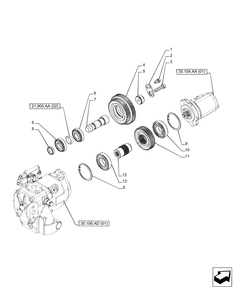 Схема запчастей Case IH PUMA 165 - (21.900.AA[01]) - VAR - 391155, 758037, 758038, 758039, 758040, 758041, 758042, 758043, 758044 - HYDRAULIC PUMP, DRIVEN GEAR, POWERSHIFT (21) - TRANSMISSION