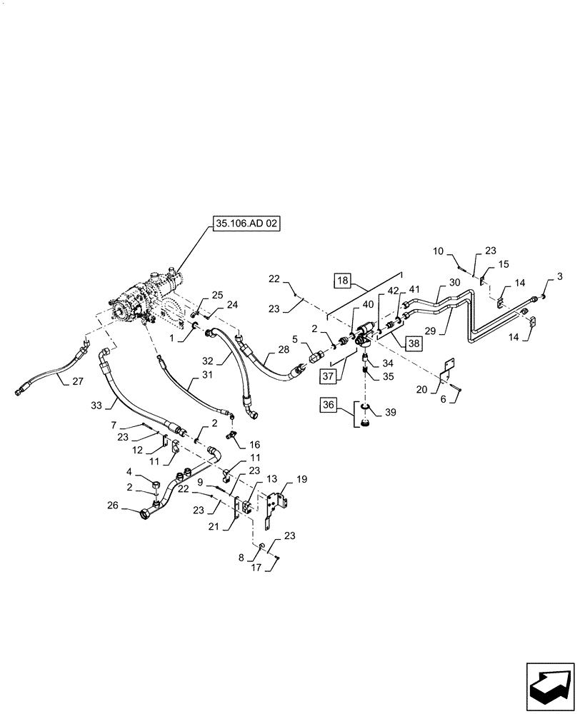 Схема запчастей Case IH QUADTRAC 580 - (35.322.AY[02]) - STANDARD HYDRAULIC SYSTEM LINES, 500 SCRAPER, 540 SCRAPER, 550, 580, 600, 620 (35) - HYDRAULIC SYSTEMS