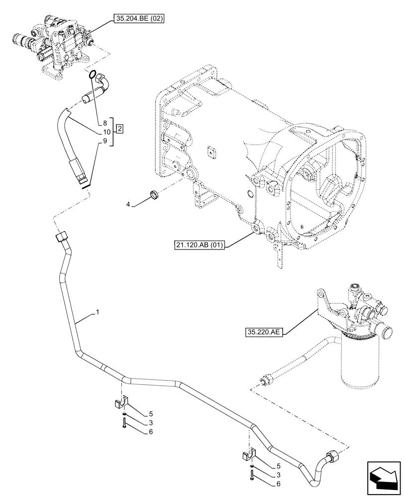 Схема запчастей Case IH FARMALL 95C - (35.204.BJ[08]) - VAR - 390124 - REMOTE CONTROL VALVE, LINE (35) - HYDRAULIC SYSTEMS