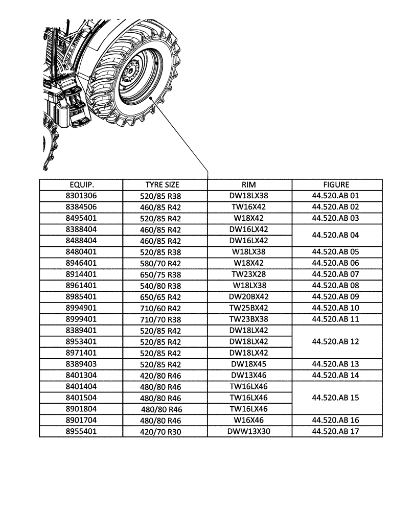 Схема запчастей Case IH PUMA 185 - (00.000.44[02]) - PICTORIAL INDEX - REAR, WHEEL (00) - GENERAL & PICTORIAL INDEX