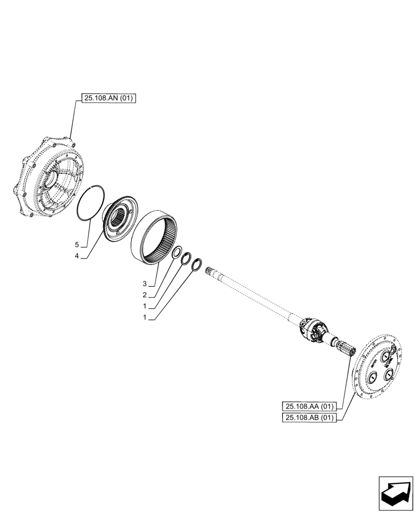 Схема запчастей Case IH PUMA 165 CVT - (25.108.AC[01]) - VAR - 391156 - 4WD FRONT AXLE, FINAL DRIVE (25) - FRONT AXLE SYSTEM