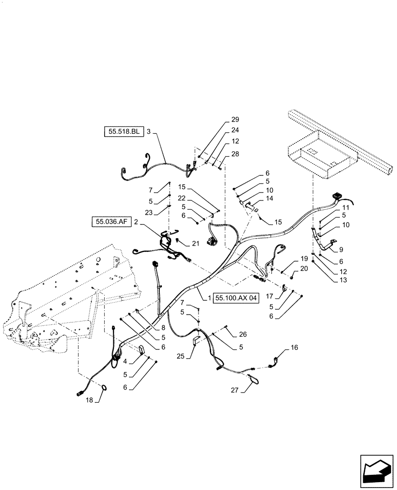 Схема запчастей Case IH STEIGER 370 - (55.100.AX[03]) - FRONT FRAME HARNESS MOUNTING, W/ CAB SUSPENSION, BSN ZFF308000 (55) - ELECTRICAL SYSTEMS