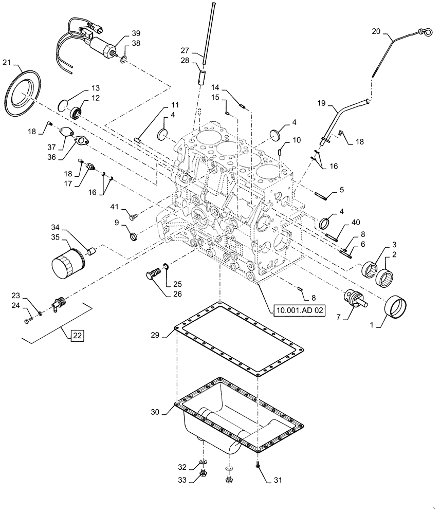 Схема запчастей Case IH FARMALL 50C - (10.001.AB[02]) - CRANKCASE, ASSY (10) - ENGINE