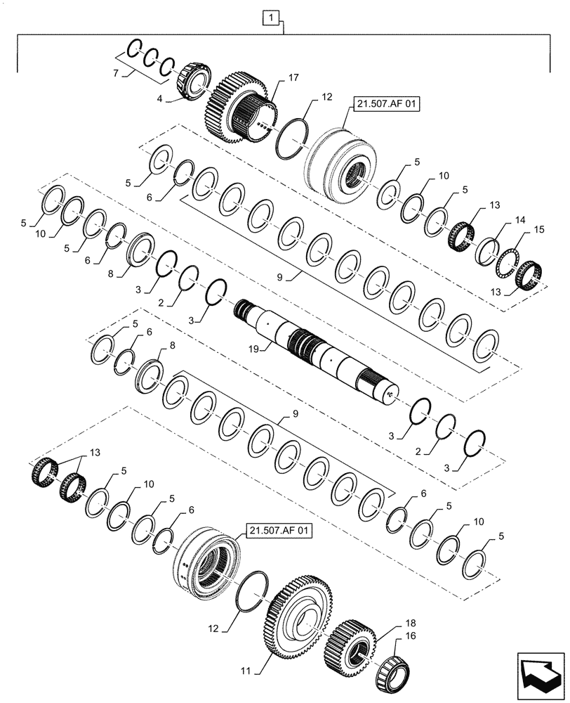 Схема запчастей Case IH MAGNUM 310 - (21.507.AG[06]) - VAR - 429334, 429335 - TRANSMISSION - CVT - SHAFT ASSY RANGE 1 & 2 (21) - TRANSMISSION