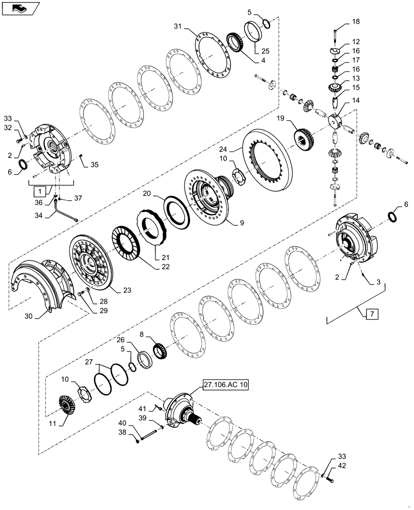 Схема запчастей Case IH MAGNUM 340 - (27.106.AC[10]) - VAR - 429334, 429335, AND 429357 OR 429358 - CVT - TRANSMISSION DIFFERENTIAL HD - 340, 380 (27) - REAR AXLE SYSTEM