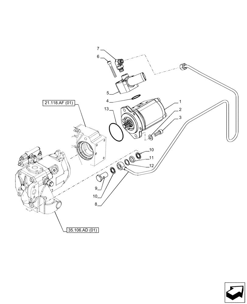 Схема запчастей Case IH PUMA 165 - (35.104.AA[01]) - VAR - 391155, 758037, 758038, 758039, 758040, 758041, 758042, 758043, 758044 - HYDRAULIC PUMP, POWERSHIFT (35) - HYDRAULIC SYSTEMS