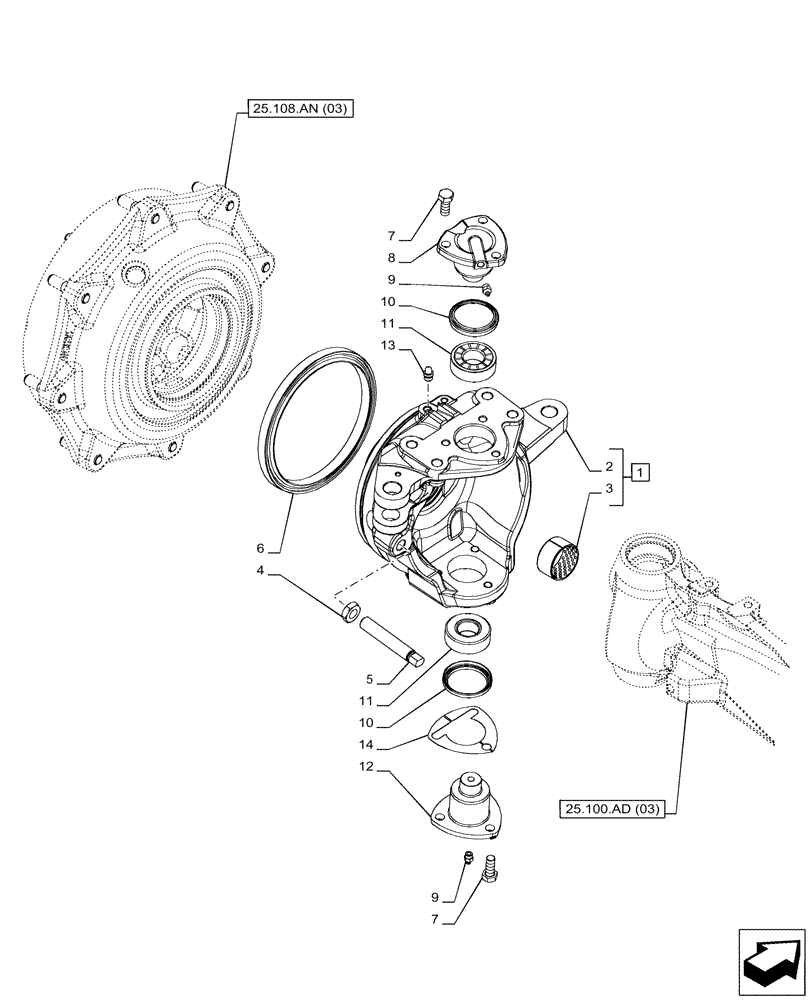 Схема запчастей Case IH PUMA 150 - (25.108.AG[06]) - VAR - 758046 - FRONT AXLE, SUSPENDED W/BRAKES, STEERING KNUCKLE, LH (25) - FRONT AXLE SYSTEM