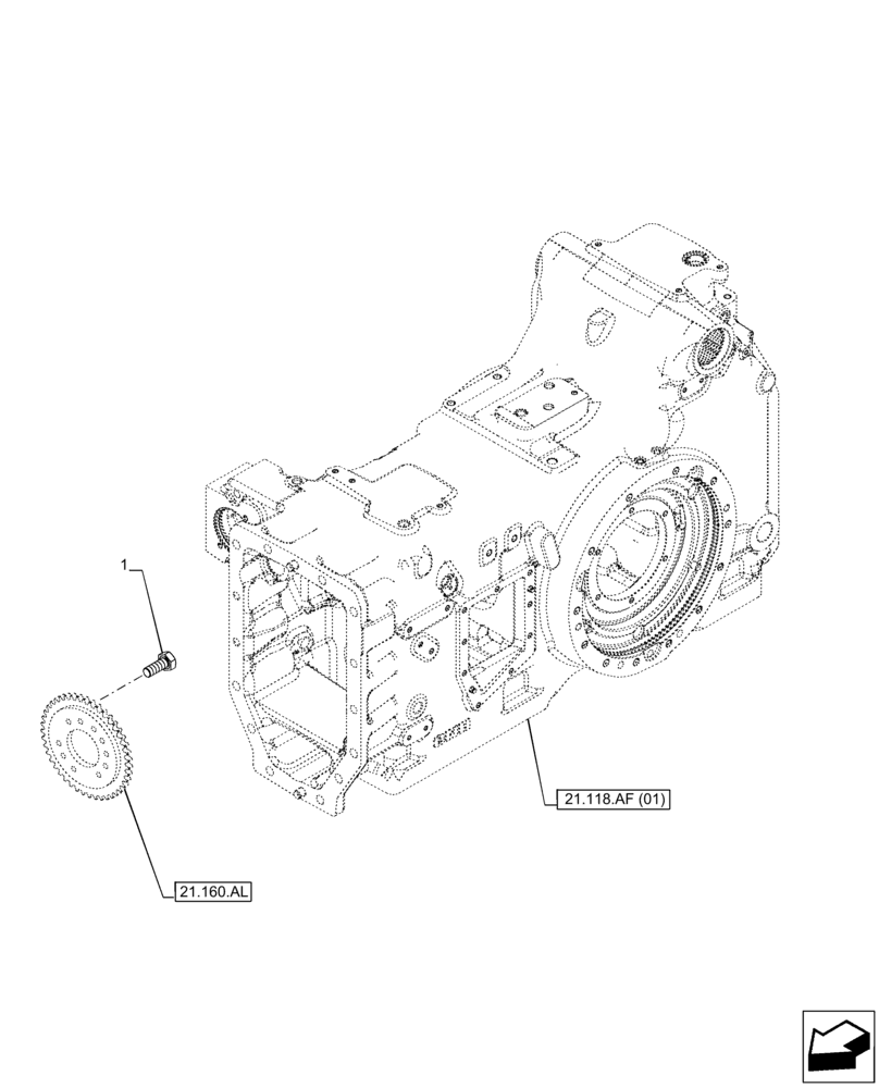 Схема запчастей Case IH PUMA 150 - (27.100.AB[05]) - VAR - 758017, 758019, 758021 - TRANSMISSION, SUPPORT, POWERSHIFT (27) - REAR AXLE SYSTEM